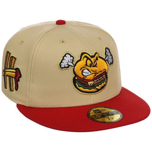 Hartford Yard Goats MiLB Burger Day New Era 59FIFTY (Gold/Red)