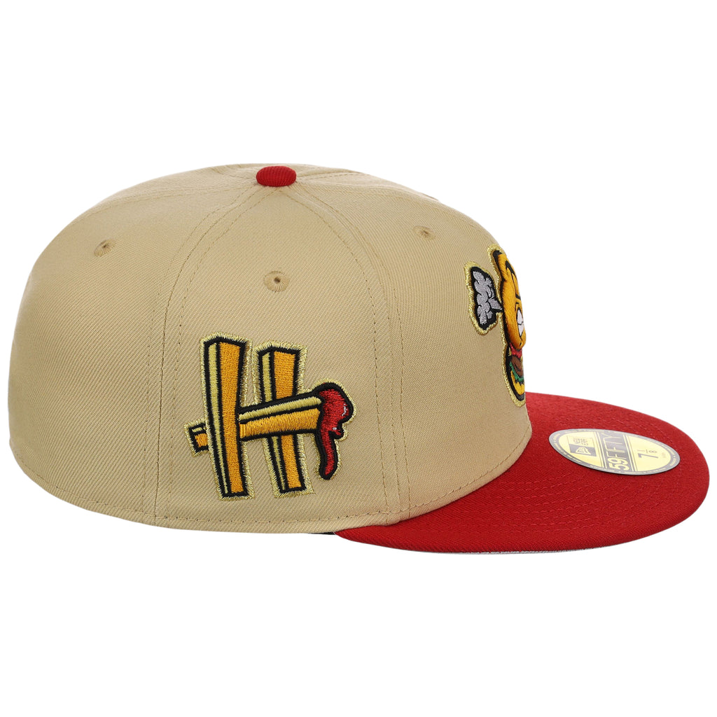 Hartford Yard Goats MiLB Burger Day New Era 59FIFTY (Gold/Red)