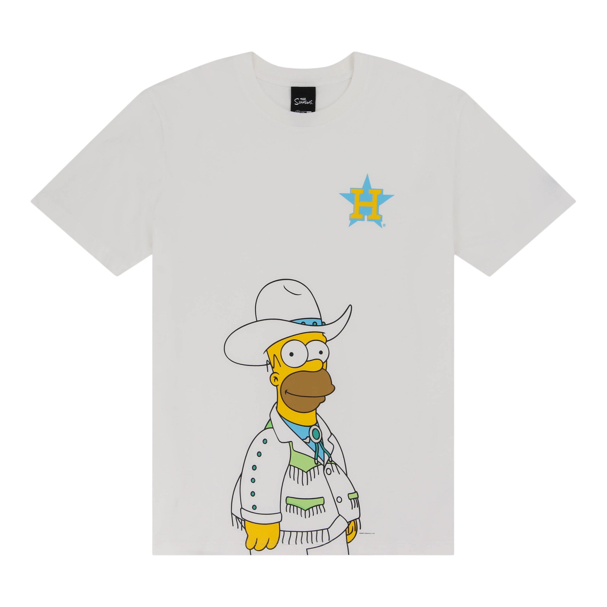 Houston Astros MLB Simpsons New Era T-Shirt - Localized - Homer 'Cowboy' Tee - White/White